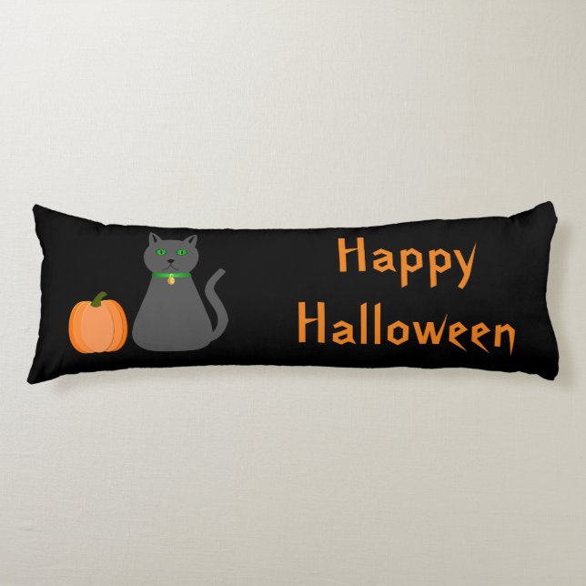 Cute Halloween Cat and Pumpkin Custom Body Pillow (Front)