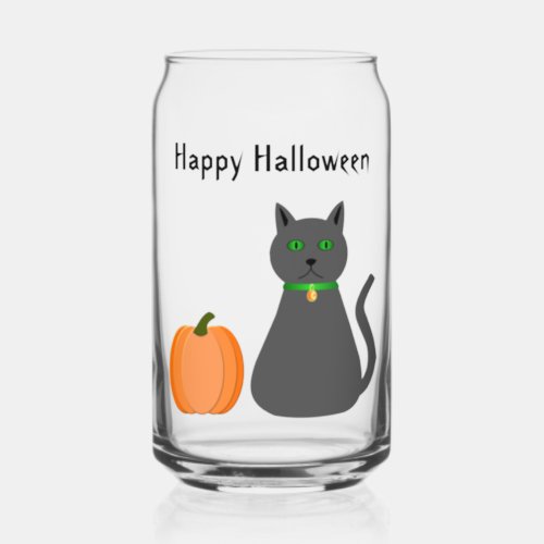 Cute Halloween Cat and Pumpkin Custom Can Glass