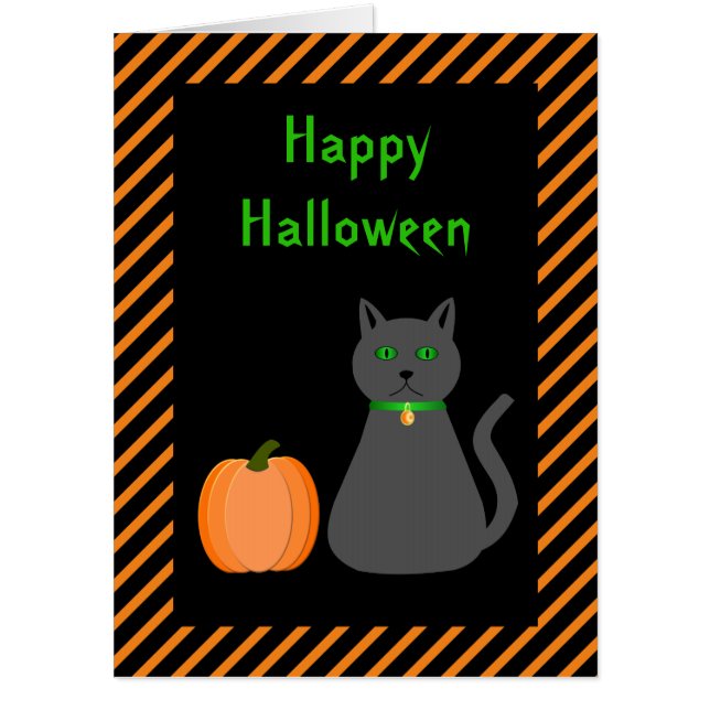 Cute Halloween Cat and Pumpkin Custom Card (Front)