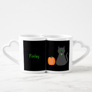 Cute Halloween Cat and Pumpkin Custom Coffee Mug Set