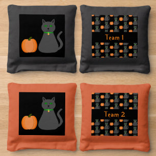 Cute Halloween Cat and Pumpkin Custom Cornhole Bags