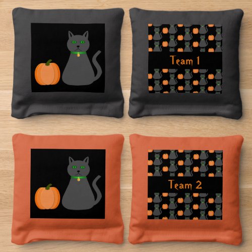 Cute Halloween Cat and Pumpkin Custom Cornhole Bags