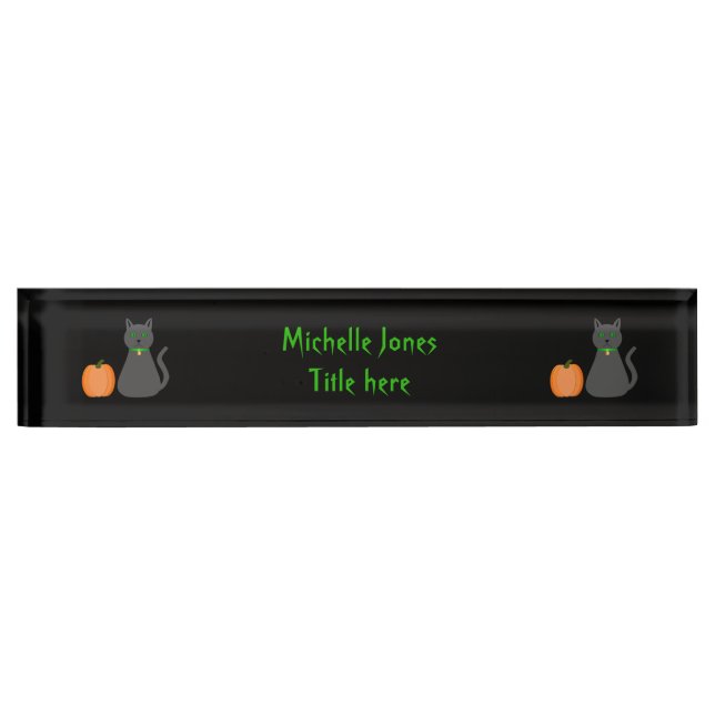 Cute Halloween Cat and Pumpkin Custom Desk Name Plate (Front)