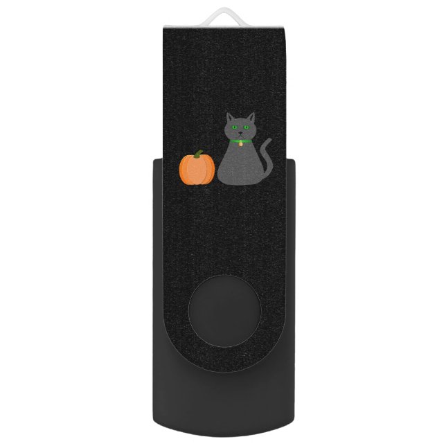 Cute Halloween Cat and Pumpkin Custom Name Flash Drive (Front Vertical)