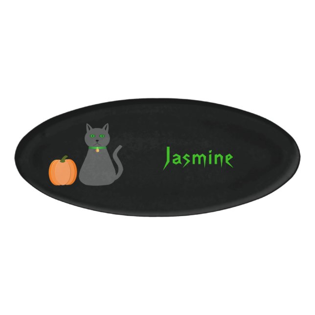 Cute Halloween Cat and Pumpkin Custom Name Tag (Front)