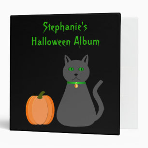 Cute Halloween Cat and Pumpkin Custom Photo 3 Ring Binder