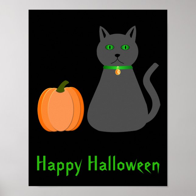 Cute Halloween Cat and Pumpkin Custom Poster (Front)
