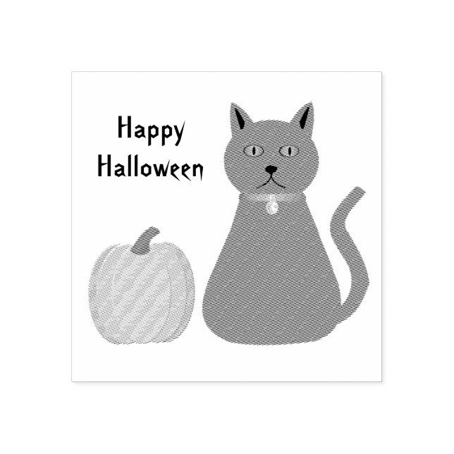 Cute Halloween Cat and Pumpkin Custom Rubber Stamp (Imprint)