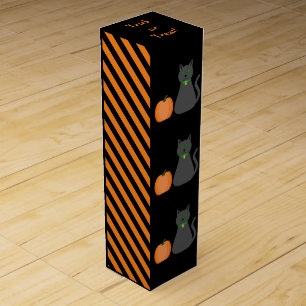 Cute Halloween Cat and Pumpkin Custom Wine Box