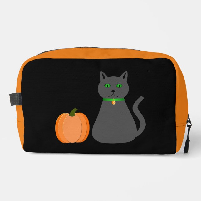 Cute Halloween Cat and Pumpkin Dopp Kit (Front)