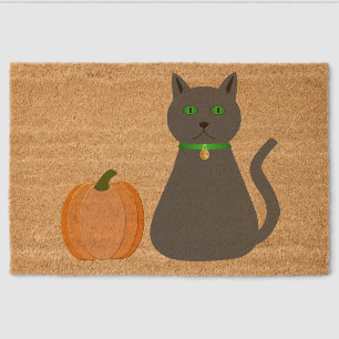 Cute Halloween Cat and Pumpkin Fiber Doormat