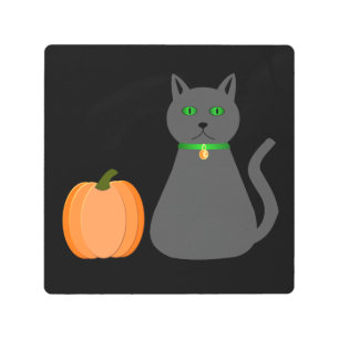 Cute Halloween Cat and Pumpkin Metal Print