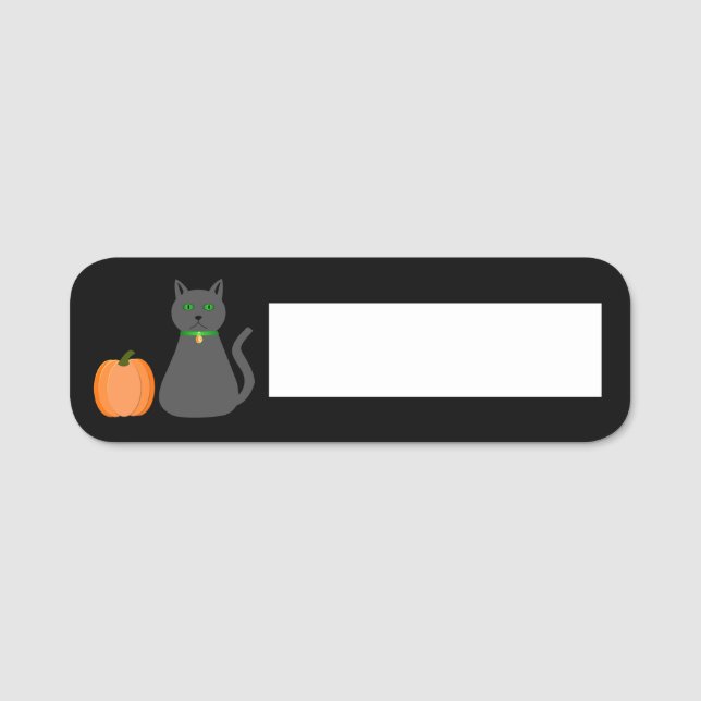 Cute Halloween Cat and Pumpkin Name Tag (Front)