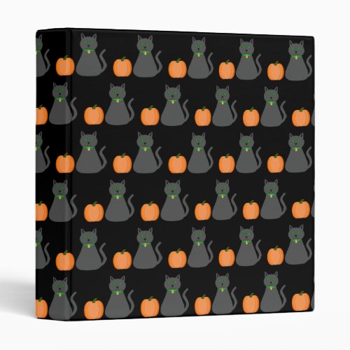 Cute Halloween Cat and Pumpkin Patterned 3 Ring Binder