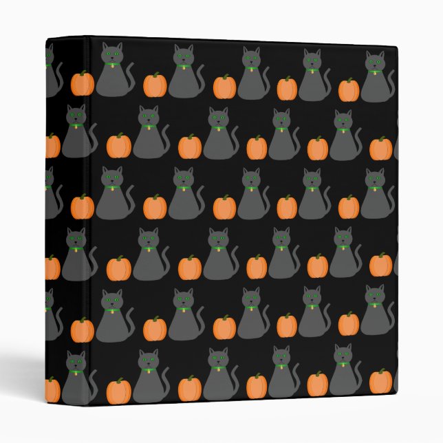 Cute Halloween Cat and Pumpkin Patterned 3 Ring Binder (Front/Spine)