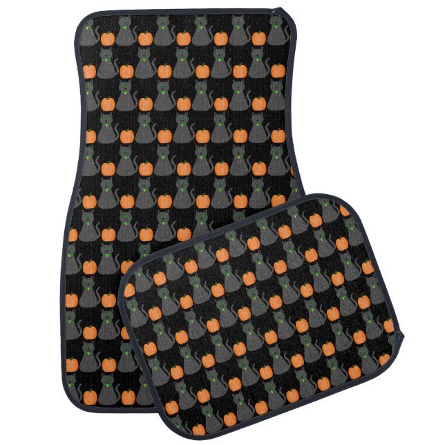Cute Halloween Cat and Pumpkin Patterned Car Floor Mat (Set)