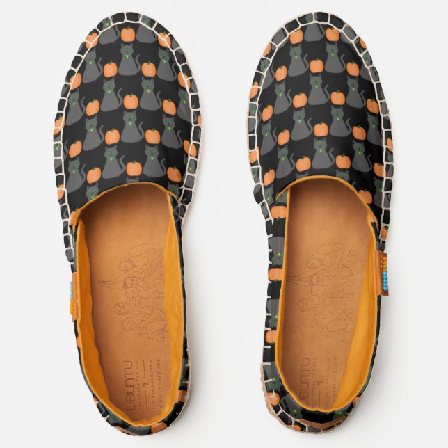 Cute Halloween Cat and Pumpkin Patterned Espadrilles (Front)