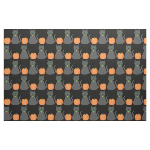 Cute Halloween Cat and Pumpkin Patterned Fabric