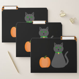 Cute Halloween Cat and Pumpkin Patterned File Folder