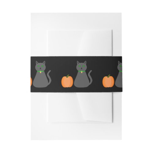 Cute Halloween Cat and Pumpkin Patterned Invitation Belly Band