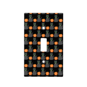 Cute Halloween Cat and Pumpkin Patterned Light Switch Cover