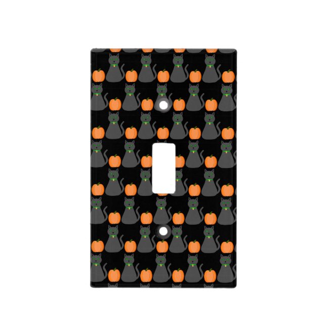 Cute Halloween Cat and Pumpkin Patterned Light Switch Cover (Front)