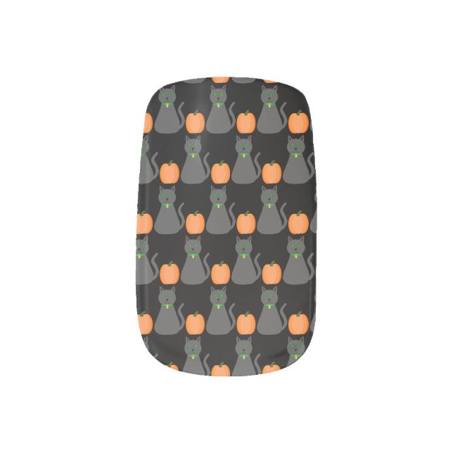 Cute Halloween Cat and Pumpkin Patterned Minx Nail Art (Left Thumb)
