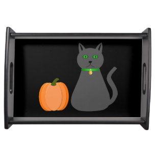 Cute Halloween Cat and Pumpkin Serving Tray