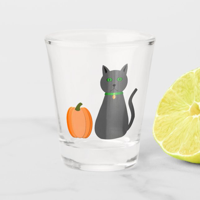 Cute Halloween Cat and Pumpkin Shot Glass (Front)