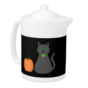Cute Halloween Cat and Pumpkin Teapot
