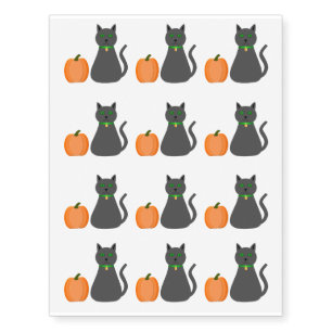 Cute Halloween Cat and Pumpkin Temporary Tattoos