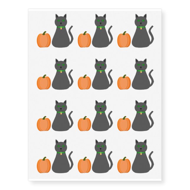 Cute Halloween Cat and Pumpkin Temporary Tattoos (Front)