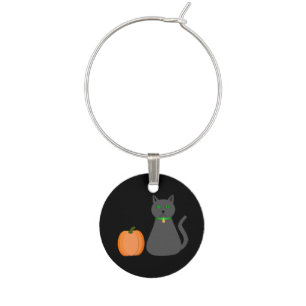 Cute Halloween Cat and Pumpkin Wine Charm
