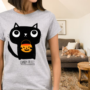 Cute Halloween Cat Asking for Candy T-Shirt