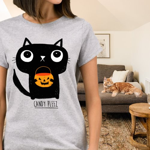 Cute Halloween Cat Asking for Candy T_Shirt