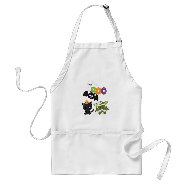Cute Halloween Cat, Bat, Mommy & Ghost Adult Apron (Front)