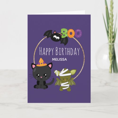 Cute Halloween Cat Bat  Mummy Boo Birthday Card