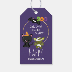 Cute Halloween Cat, Bat & Mummy Boo Gift Tags
