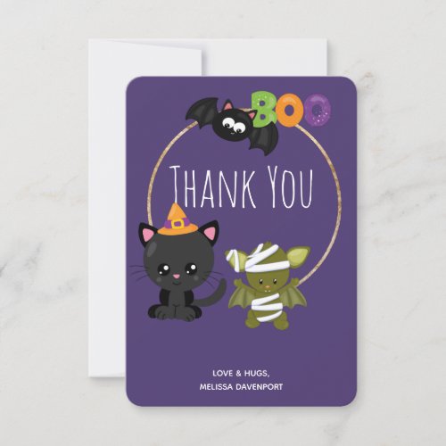 Cute Halloween Cat Bat  Mummy Boo Thank You Card