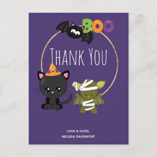 Cute Halloween Cat Bat  Mummy Boo Thank You Postcard