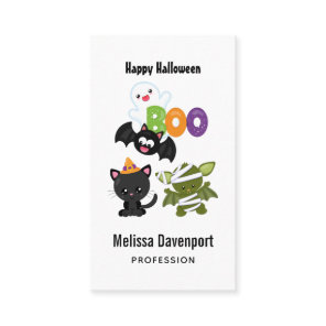Cute Halloween Cat, Bat, Mummy & Ghost Business Card