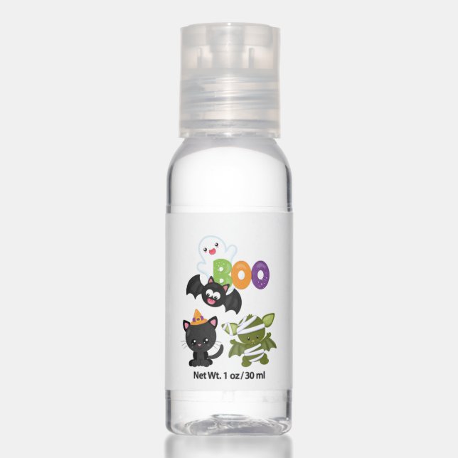 Cute Halloween Cat, Bat, Mummy & Ghost Hand Sanitizer (Front)