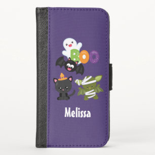 Cute Halloween Cat, Bat, Mummy & Ghost iPhone X Wallet Case