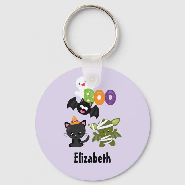Cute Halloween Cat, Bat, Mummy & Ghost Keychain (Front)