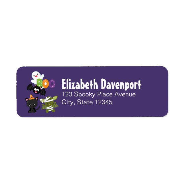 Cute Halloween Cat, Bat, Mummy & Ghost Label (Front)
