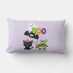 Cute Halloween Cat, Bat, Mummy & Ghost Lumbar Pillow