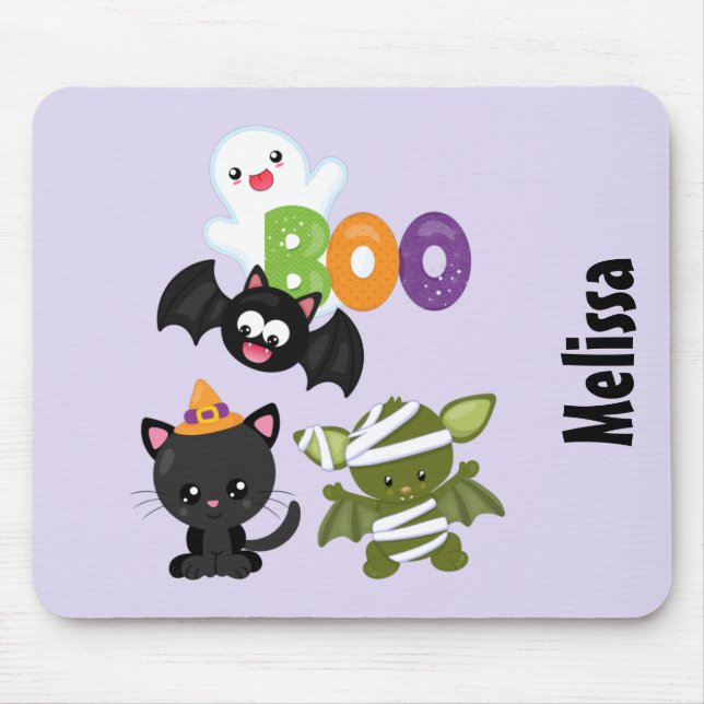 Cute Halloween Cat, Bat, Mummy & Ghost Mouse Pad (Front)