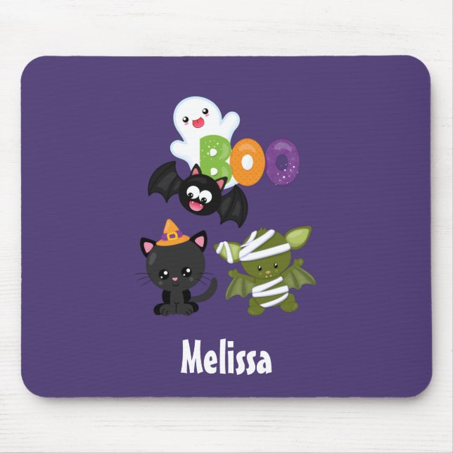Cute Halloween Cat, Bat, Mummy & Ghost Mouse Pad (Front)