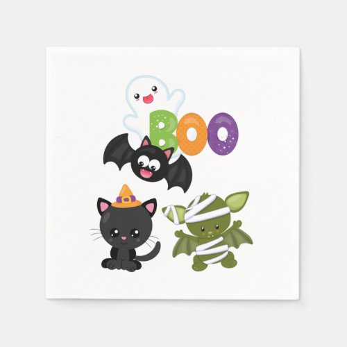 Cute Halloween Cat Bat Mummy  Ghost Napkins