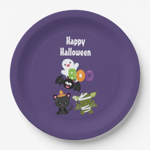 Cute Halloween Cat Bat Mummy  Ghost Paper Plates